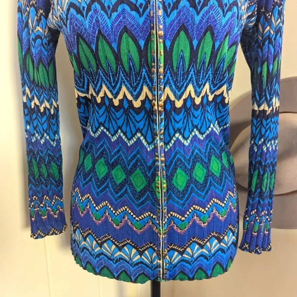 Cache Studded Zip Up Top S Maximalist 90s Y2K Art Deco Rebel Punk Glam Rock